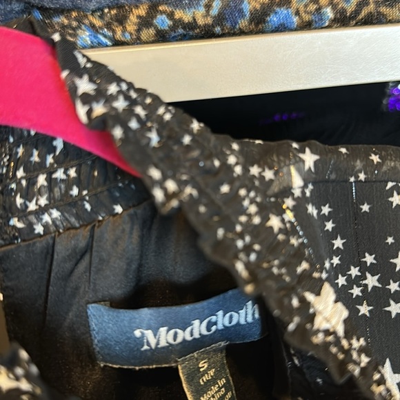 Modcloth black/white star long semi sheer sleeve lined dress size S - Picture 2 of 3